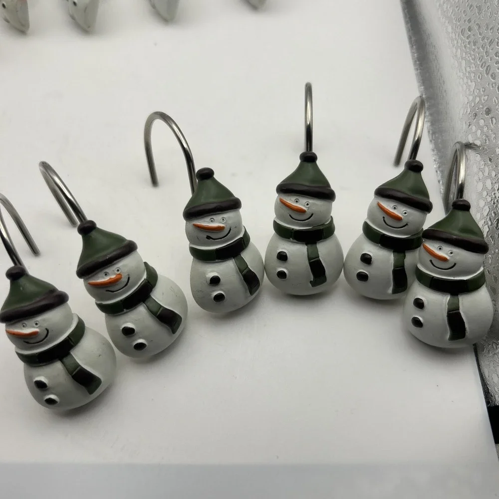 Snowman Shower Hooks Winter Christmas Lot Of 12 Hooks 6 Green Cap& 6 Red top-hat